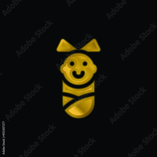 Baby Girl gold plated metalic icon or logo vector