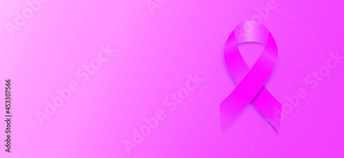 Illustration of Pink ribbon breast cancer sign on a pink background,  World cancer day concept. © Rattanapron