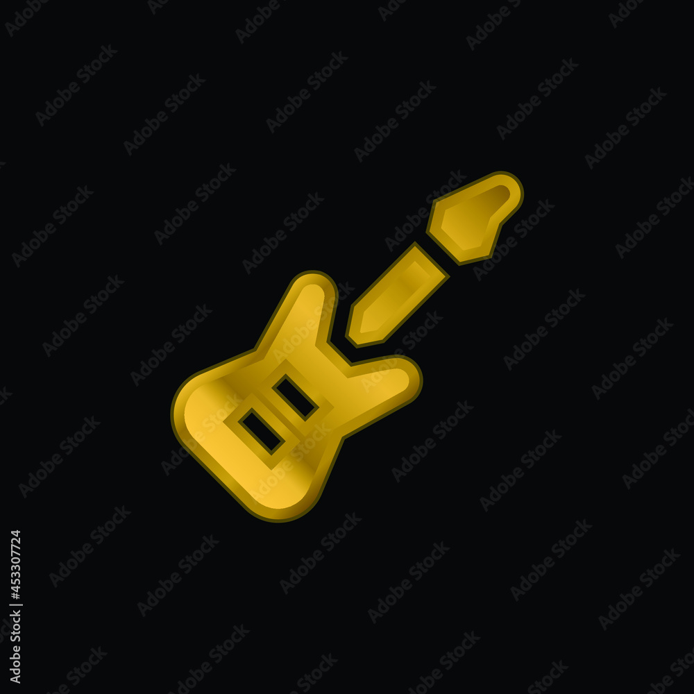 Bass Guitar gold plated metalic icon or logo vector