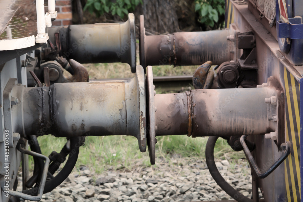 Details einer Rangierlok, einer Betriebslokomotive. Details einer Rangierlok, einer Betriebslokomotive.