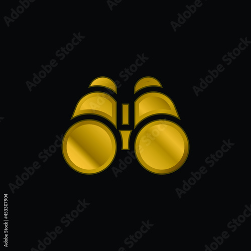 Binoculars gold plated metalic icon or logo vector