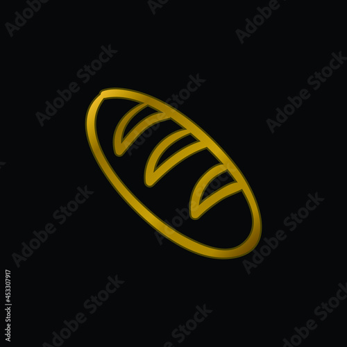 Bread Baguette Outline gold plated metalic icon or logo vector
