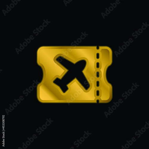 Boarding Pass gold plated metalic icon or logo vector