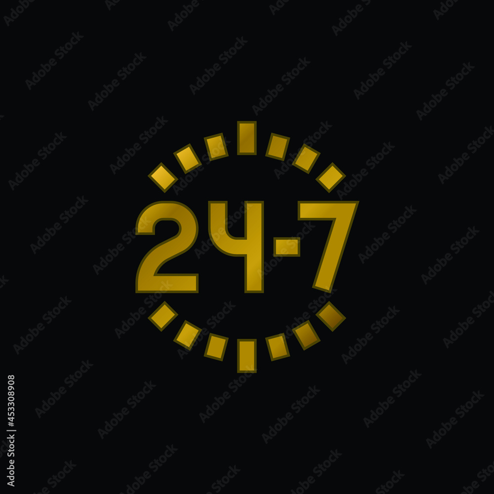 Naklejka premium 24 Hours gold plated metalic icon or logo vector