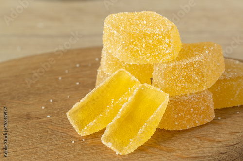 yellow marmalade on a wooden board