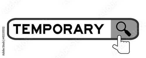 Search banner in word temporary with hand over magnifier icon on white background