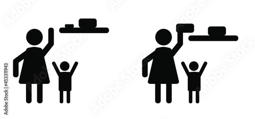 Stick man sign, Keep out of the reach, keep away from children or store in a place inaccessible to children. Vector illustration. Flat vector stickfigure pictogram