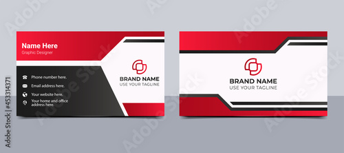 Horizontal Double Sided Dark Gray and Red Color Business Card Design Vector Template