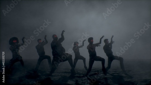 Group of scary zombies attacking. Halloween concept. © merlin74