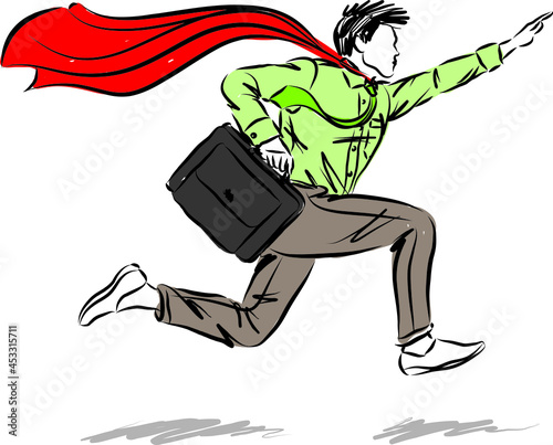 super hero success concept businessman running flying vector illustration