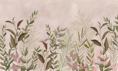 Fotobehang Interieurtrends Botanische takken op zacht roze  © antura
