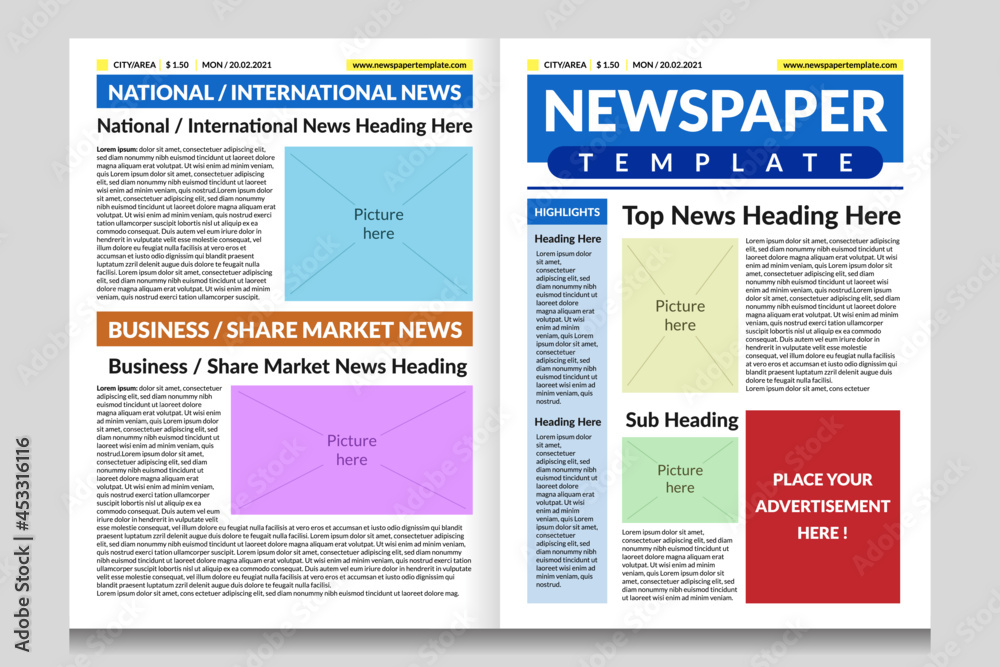 Newspaper front page design template Newspaper sample design with