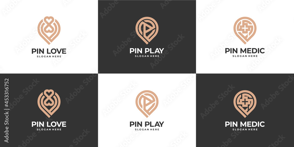 Set of pin or location logo combination