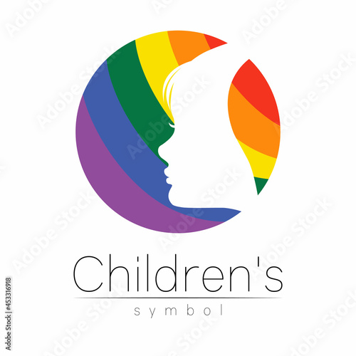 Children Vectot Logo Care Sign or Symbol. Silhouette profile human head. Concept logo for people, children, autism, kids, therapy, clinic, education. Template symbol modern design isolated on white