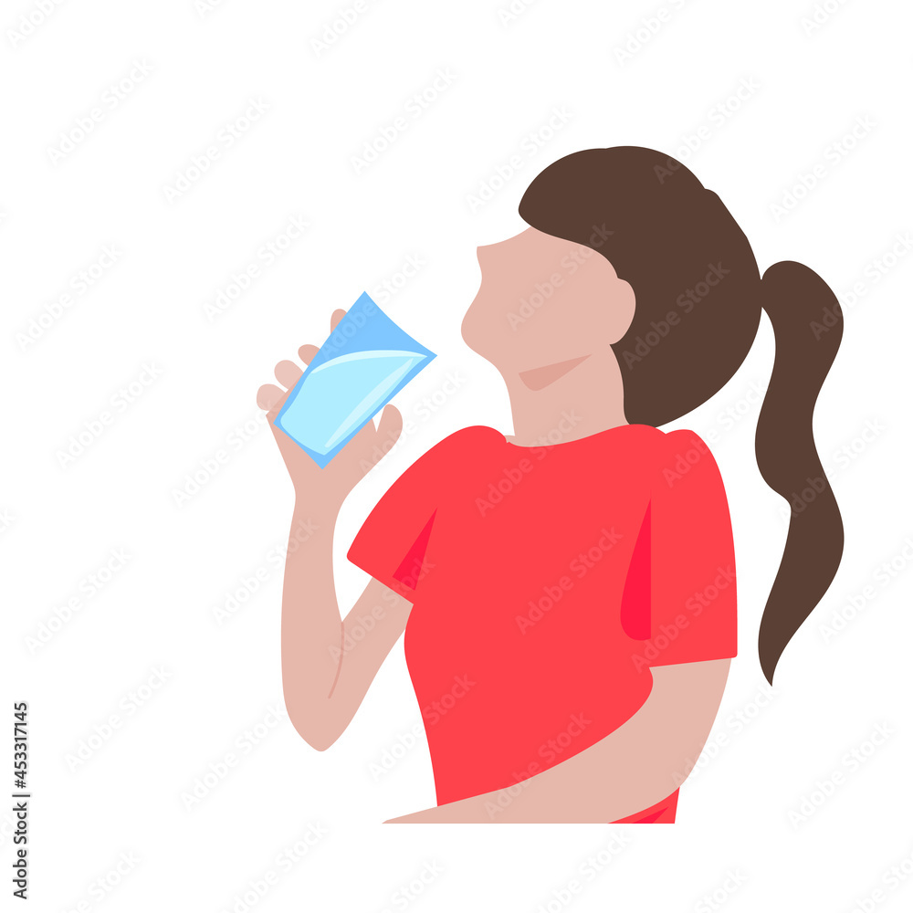Drinking water, brush teeth and rinse mouth to stay healthy, hand drawn vector illustration