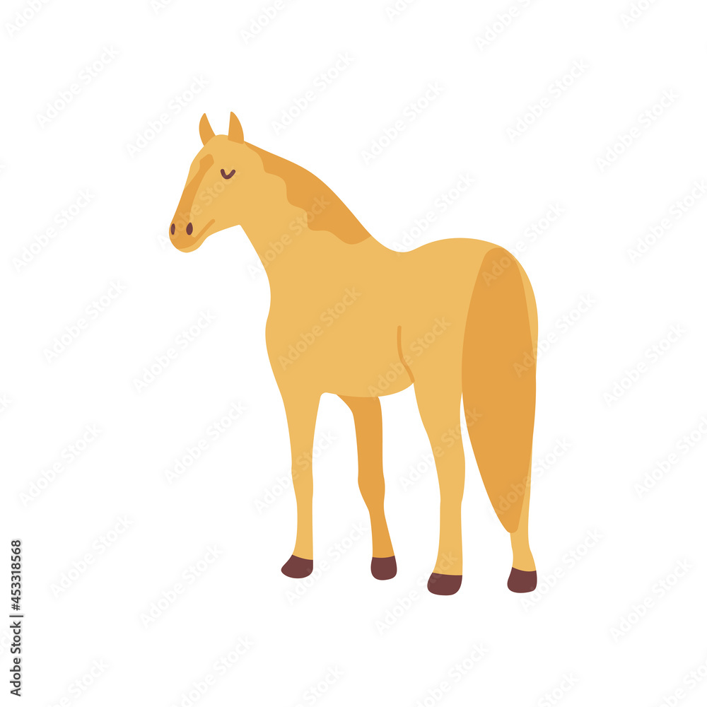 Golden horse. Elegant herbivore. Colorful vector isolated illustration hand drawn. Farm animal, livestock