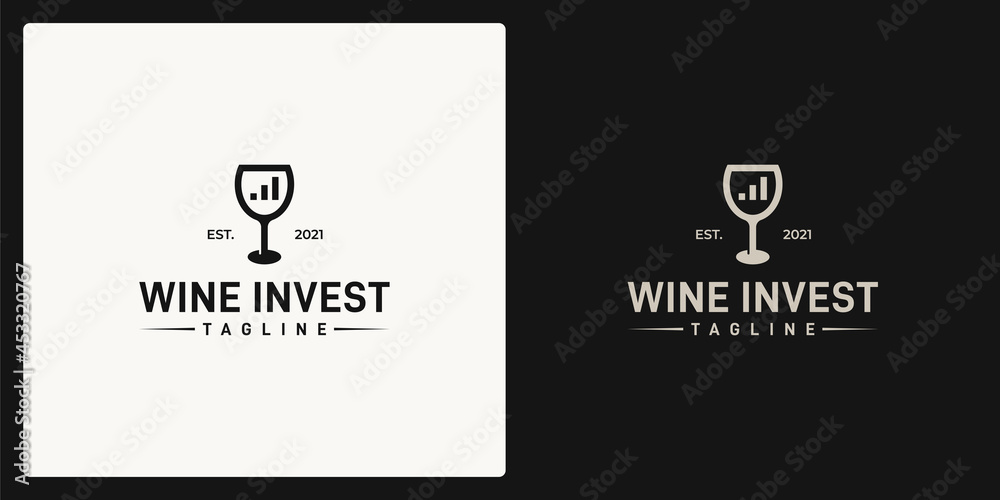 Wine glass logo design with financial investment chart graphic vector illustration. Symbol, icon, creative.