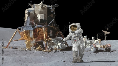 3D rendering. Astronaut Dancing on the moon. CG Animation. Elements of this image furnished by NASA.