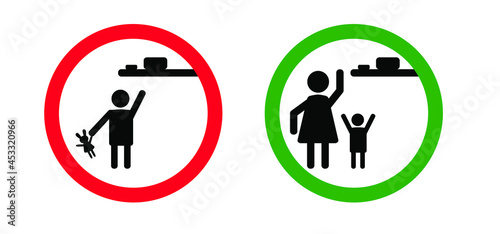 Stick man sign, Keep out of the reach, keep away from children or store in a place inaccessible to children. Vector illustration. Flat vector stickfigure pictogram