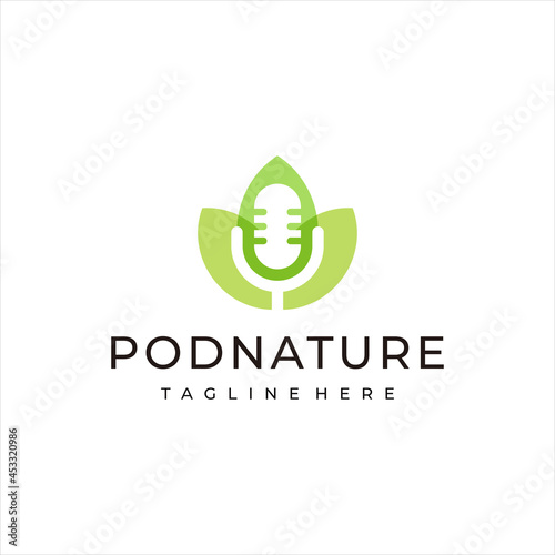 podcast mic microphone design logo and leaf logo.
