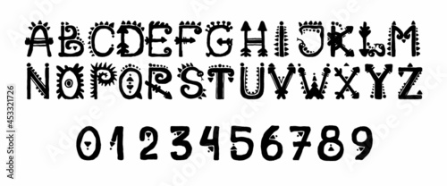 African Culture Vector Alphabet Black Color Isolated on Whute Background. Antique Africa Font with Afro Letters. Vintage Cool Typeface