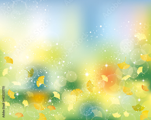 銀杏の葉と光とぼかしの背景