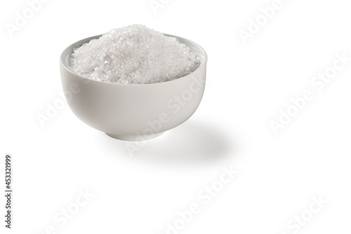 Simple white bowl with crystal sugar, isolated