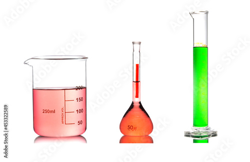 A set of laboratory glassware isolated on white background	
