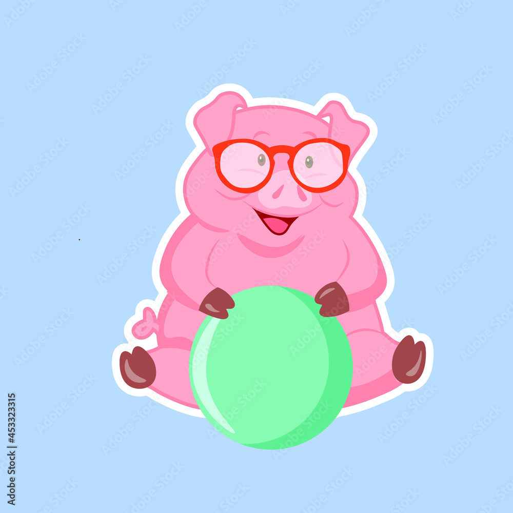 Fototapeta premium pink fat pig with glasses