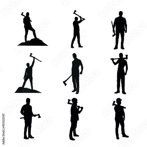  Silhouette Of Lumberjack With Ax Set