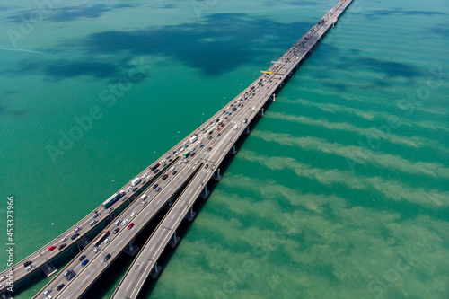 Penang Bridge from an aerial perspective. A 13.5KM length dual carriageway bridge in the state of Penang  Malaysia.