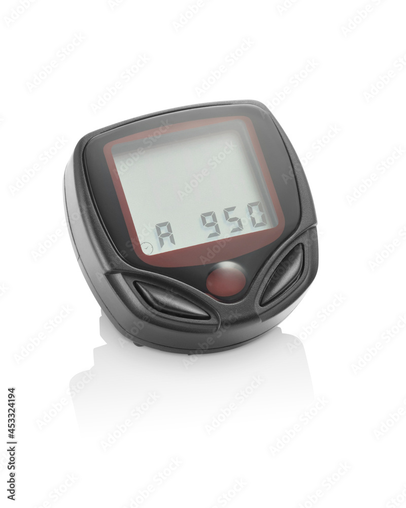 Modern bike speedometer showing distance, isolated Modern bike speedometer showing distance, isolated