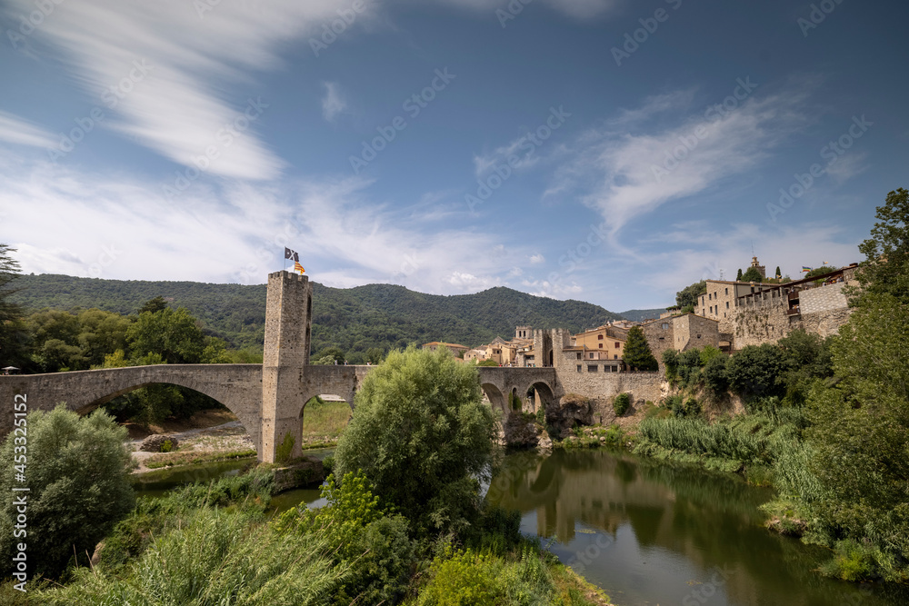 The bridge and river Fluvia at Besalu, Girona, Catalonia, Spain