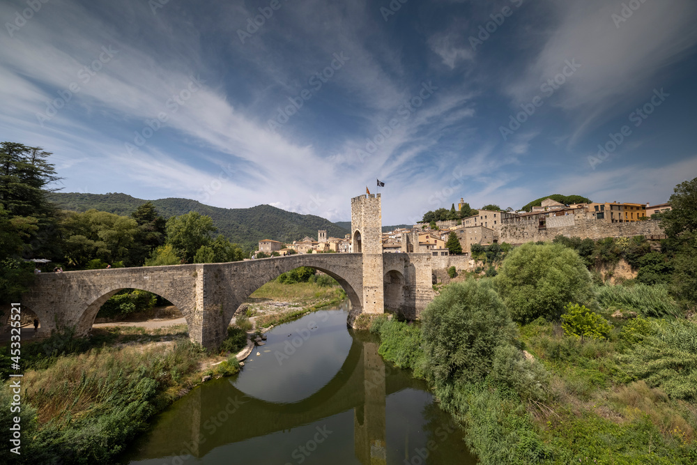 The bridge and river Fluvia at Besalu, Girona, Catalonia, Spain