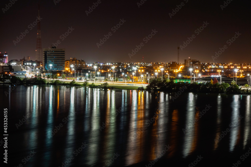Jansen Lagoon in the city of Sao Luis, Maranhao, Brazil. nightscape, light reflections Jansen Lagoon in the city of Sao Luis, Maranhao, Brazil. nightscape, light reflections