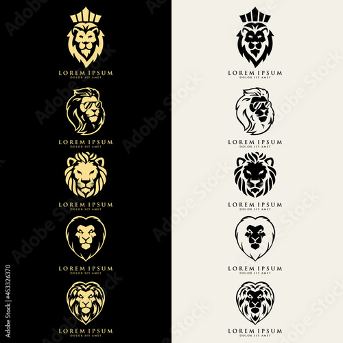 Lion with crown. lion head logo template vector. suitable for company logo, print, digital, icon, apps, and other marketing material purpose. lion head logo set photo