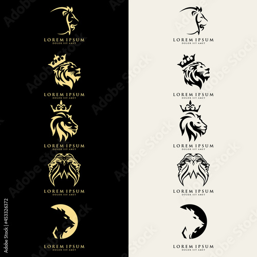 Lion with crown. lion head logo template vector. suitable for company logo, print, digital, icon, apps, and other marketing material purpose. lion head logo set