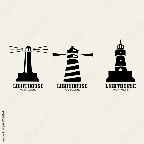 lighthouse logo illustration. suitable for company logo, print, digital, icon, apps, and other marketing material purpose. lighthouse logo set photo