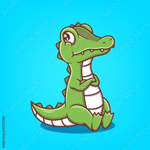cute hand drawn crocodile cartoon vector illustration