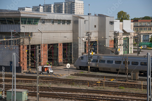 Photography Commuting train leaves the services and maintenance point at the Hagalunds railw