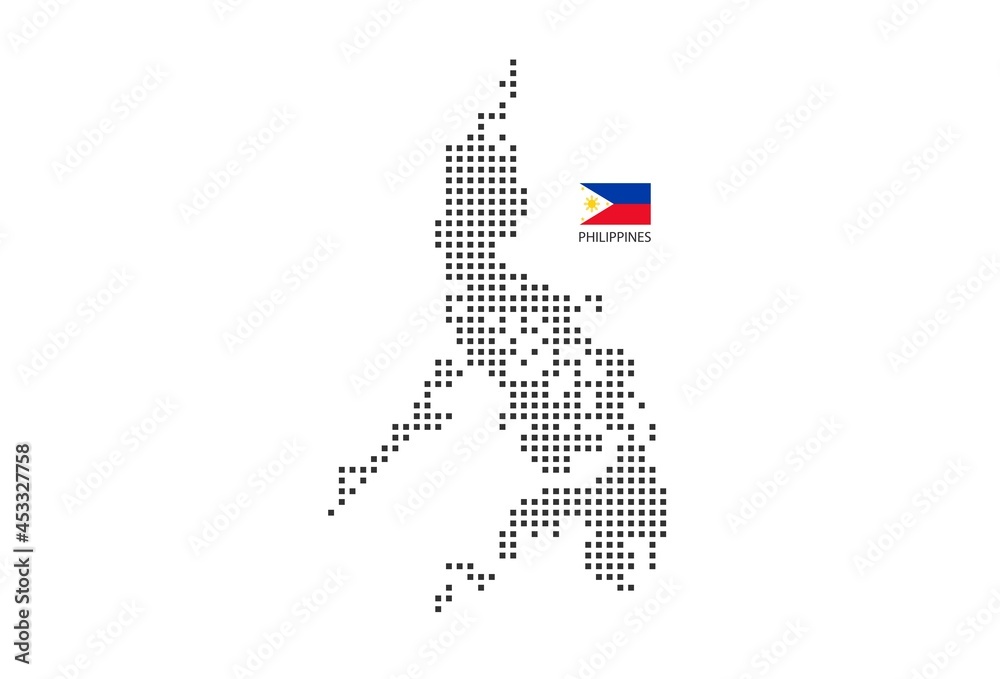 Vector square pixel dotted map of Philippines isolated on white background with Philippines flag.