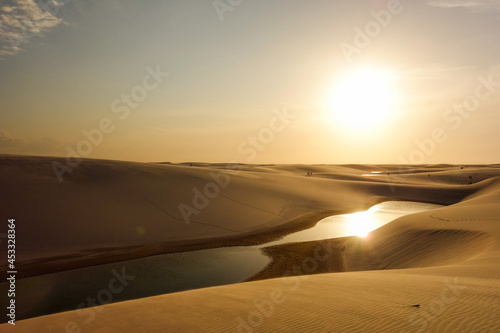 Lencois Maranhenses national park  Brazil. Dunes and lagoons  on sunset