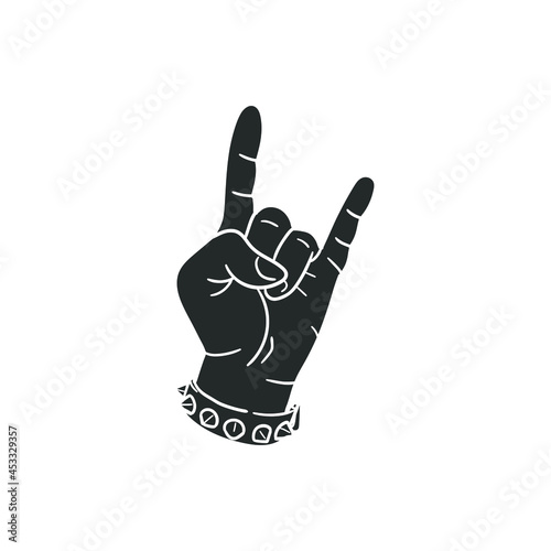 Rock Hand Icon Silhouette Illustration. Horn Gesture Vector Graphic Pictogram Symbol Clip Art. Doodle Sketch Black Sign.