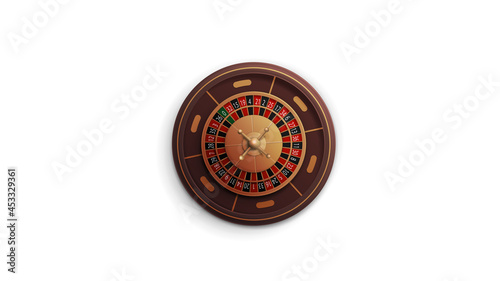 Casino Roulette wheel isolated on white background, top view
