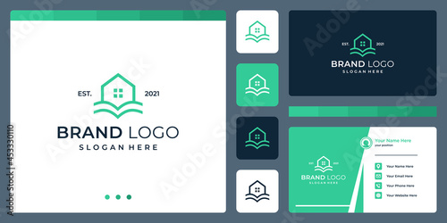 House building logo design template with book design graphic vector illustration. Symbol, icon, creative.