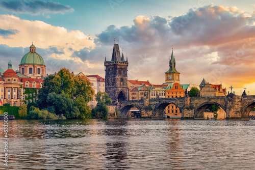 The city of Prague at sunset