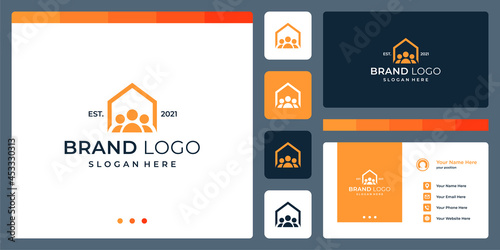 House building logo design template with teamwork design graphic vector illustration. Symbol, icon, creative.