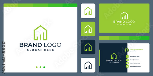 House building logo design template with financial investment chart design graphic vector illustration. Symbol, icon, creative.