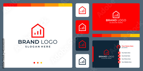 House building logo design template with financial investment chart design graphic vector illustration. Symbol, icon, creative.