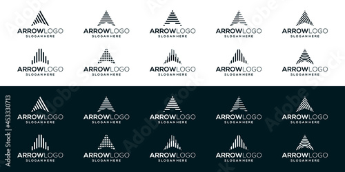 Arrow Up Logo. Geometric Striped Lines Arrow Shape Initial Letter A.